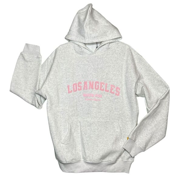 White Fox Hoodie Womens S/M Grey Marle Decade Classics Los Angeles Oversized - Picture 2 of 14
